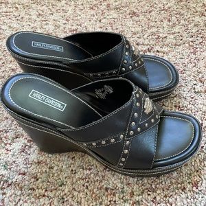 Harley wedge sandals black silver sz 9